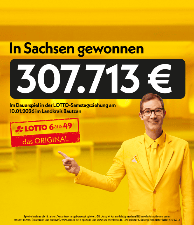 Lottogewinn von 307.713 Euro in Sachsen bei LOTTO 6aus49 im Landkreis Bautzen am 10. Januar 2026.