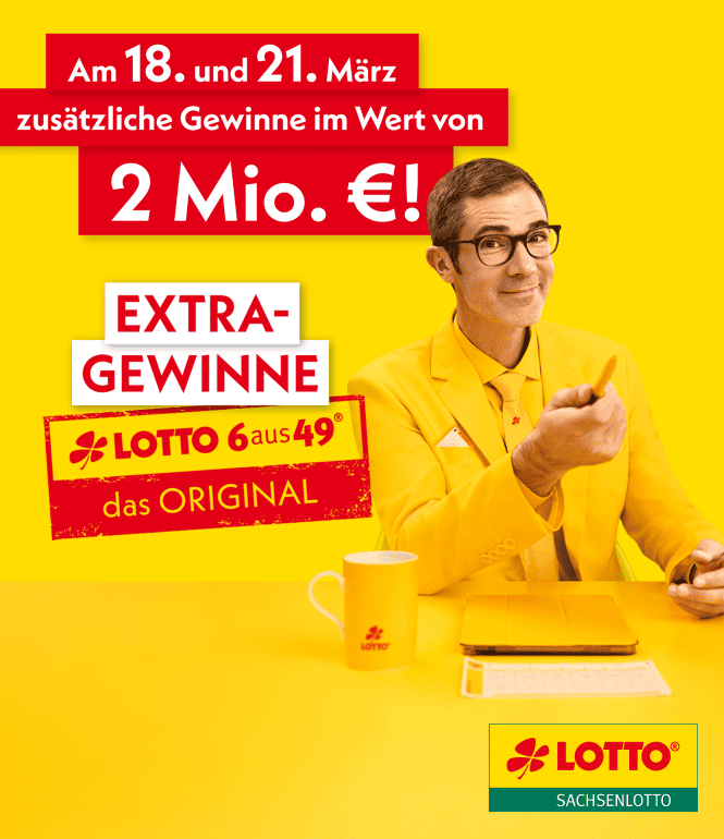 Ernst Glück von LOTTO 6aus49 wirbt für die Sonderauslosung mit zusätzlichen Gewinnen im Wert von 2 Millionen Euro am 18. und 21. März