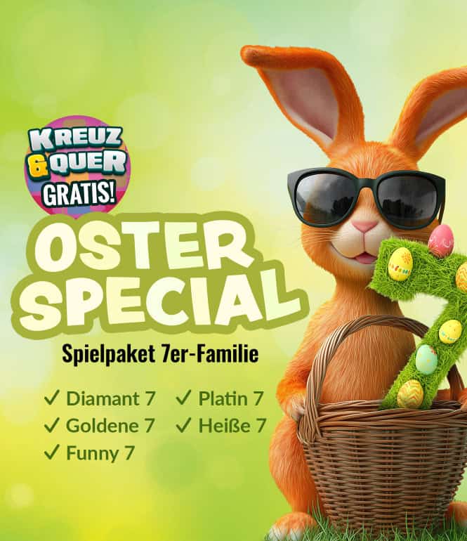 Oster Special Sachsenlotto Spielpakete 7er-Familie mit Hase und Gratis Kreuz & Quer Rubbellos