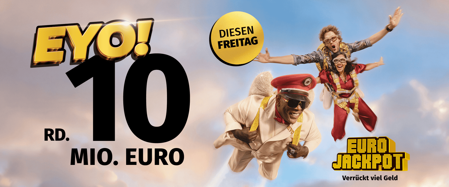 Captain Jack Eurojackpot Kampagne mit 10 Millionen Euro Jackpot und Fallschirmsprung-Szene