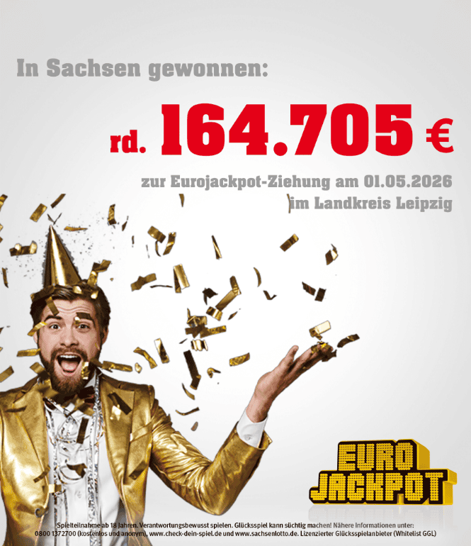 Eurojackpot Gewinner aus Sachsen freut sich über 164.705 Euro Gewinn bei Ziehung im Landkreis Leipzig