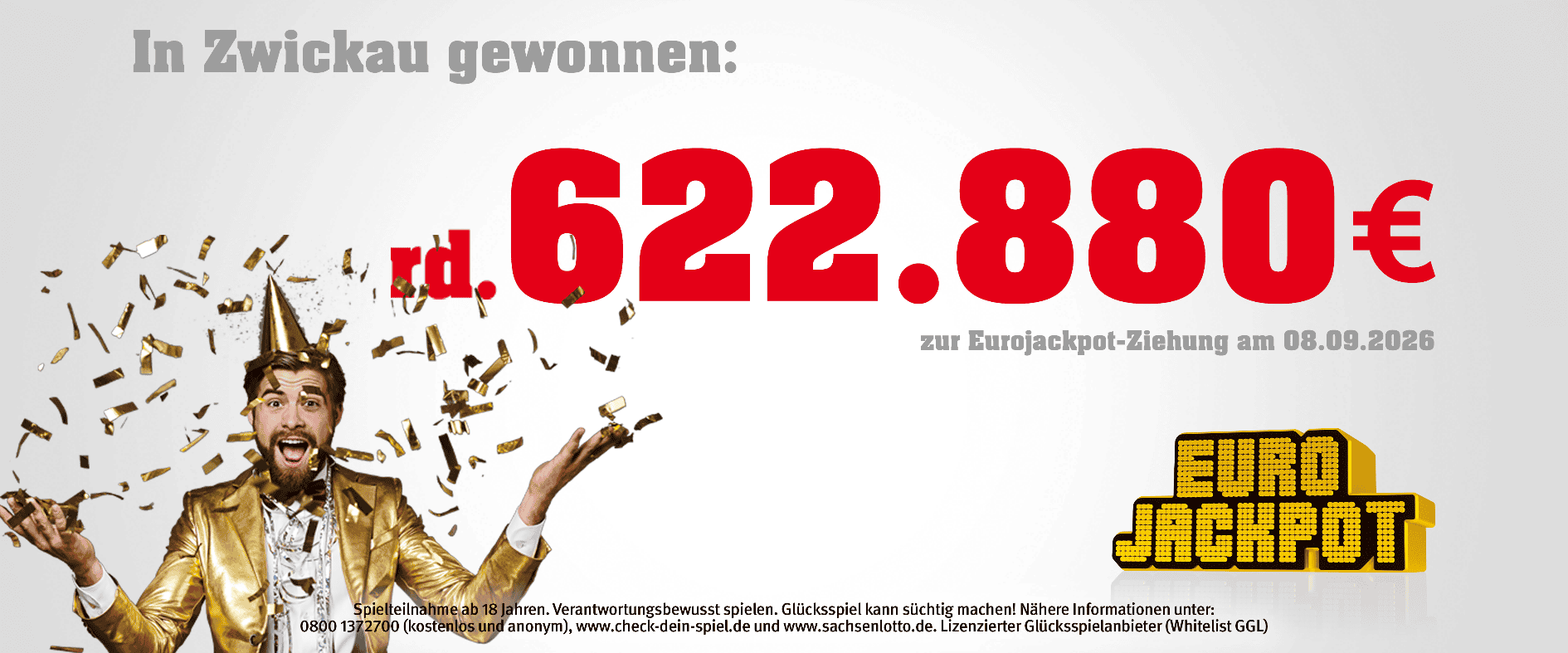 Vier Team-Tipper gewinnen 622.880 Euro mit einem spontanen Eurojackpot-Spielschein in Zwickau