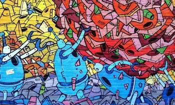 Graffiti-Anschlag am Theaterhaus in Leipzig-Zentrum-West